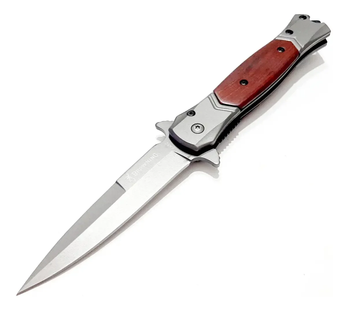 Navaja Tactica  Titanio Daga Edc Wood Madera Color Gris Oscuro