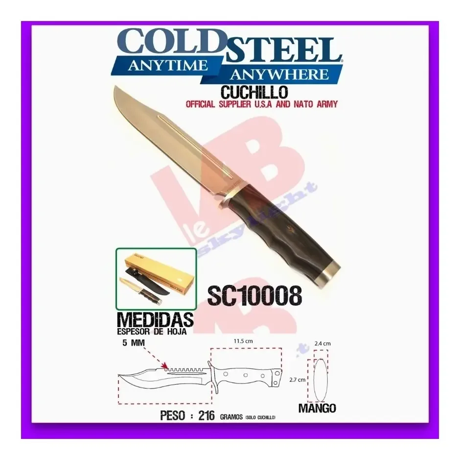 Cuchillo Cold Steel Acero Inox Funda Sc10008 Lelab 82066