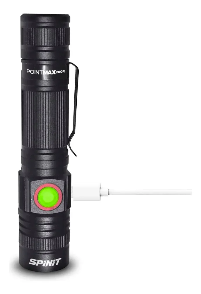 Linterna Recargable Usb Spinit Pointmax 200r Zoom Tactica Color de la linterna Negro Color de la luz Blanco
